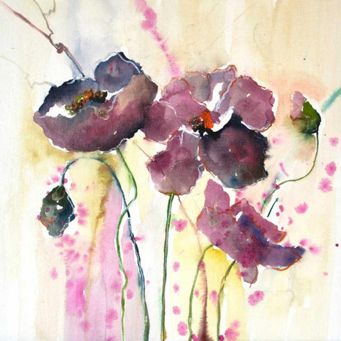 Plum Poppies II White Modern Wood Framed Art Print by Herrera, Leticia