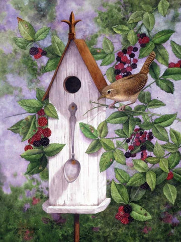 Wren House White Modern Wood Framed Art Print with Double Matting by Matcham, Marcia