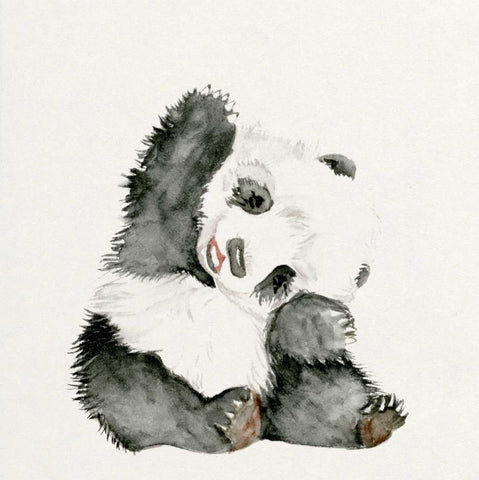 Baby Panda I White Modern Wood Framed Art Print with Double Matting by Wang, Melissa