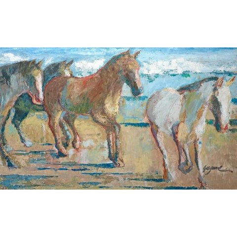 Caballos en la Playa Black Modern Wood Framed Art Print with Double Matting by Wilkins, Suzanne