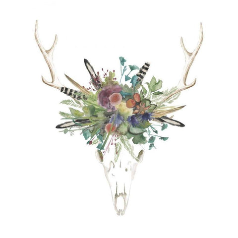 Deer Skull and Flowers II Black Modern Wood Framed Art Print with Double Matting by McCavitt, Naomi