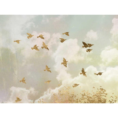 Golden Flight II White Modern Wood Framed Art Print by Goldberger, Jennifer