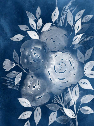 Cyanotype Roses II Black Ornate Wood Framed Art Print with Double Matting by Popp, Grace