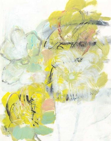 Yellow Floral Abstract I Black Ornate Wood Framed Art Print with Double Matting by Fuchs, Jodi