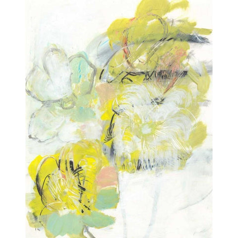 Yellow Floral Abstract I Black Modern Wood Framed Art Print with Double Matting by Fuchs, Jodi
