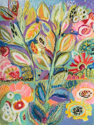 Garden Of Whimsy II White Modern Wood Framed Art Print with Double Matting by Fields, Karen