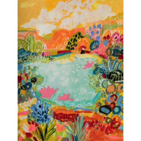 Whimsical Pond I Black Modern Wood Framed Art Print with Double Matting by Fields, Karen