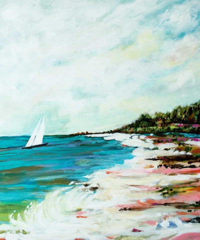 Beach Surf I White Modern Wood Framed Art Print with Double Matting by Fields, Karen