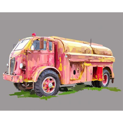 Painterly Firetruck Black Modern Wood Framed Art Print with Double Matting by Kalina, Emily