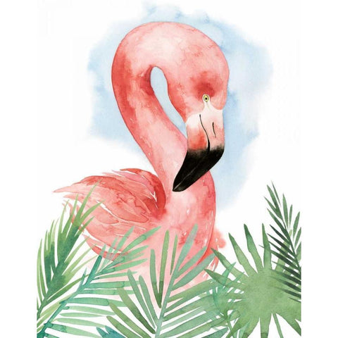 Watercolor Flamingo Composition I Black Modern Wood Framed Art Print with Double Matting by Popp, Grace