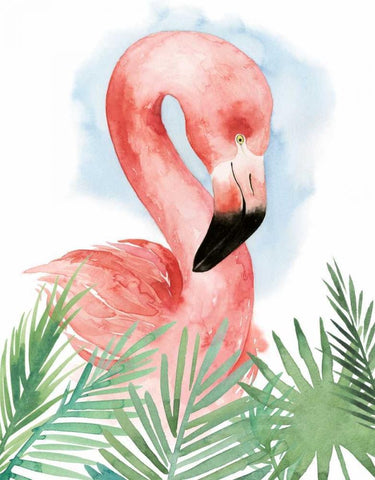 Watercolor Flamingo Composition I Black Ornate Wood Framed Art Print with Double Matting by Popp, Grace