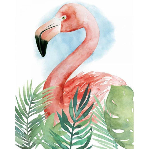 Watercolor Flamingo Composition II Black Modern Wood Framed Art Print with Double Matting by Popp, Grace