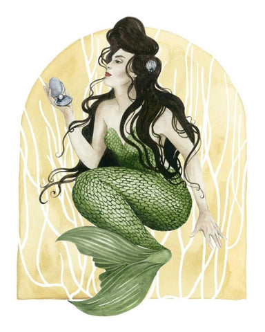 Deco Mermaid I Black Ornate Wood Framed Art Print with Double Matting by Popp, Grace