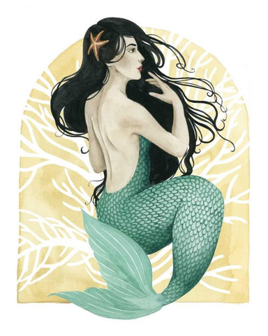 Deco Mermaid II White Modern Wood Framed Art Print with Double Matting by Popp, Grace