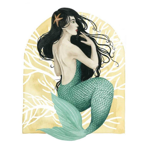 Deco Mermaid II Black Modern Wood Framed Art Print with Double Matting by Popp, Grace