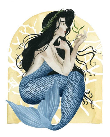 Deco Mermaid IV Black Ornate Wood Framed Art Print with Double Matting by Popp, Grace