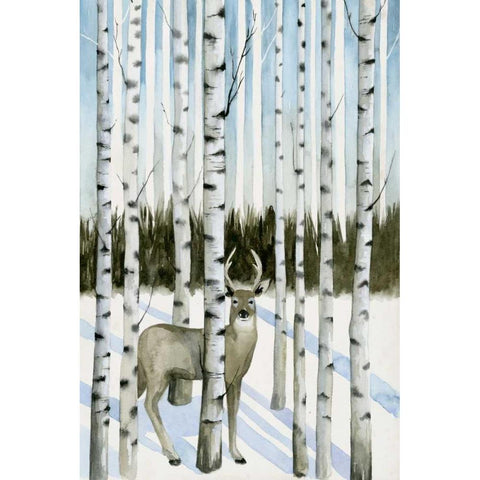 Deer in Snowfall I Black Modern Wood Framed Art Print with Double Matting by Popp, Grace