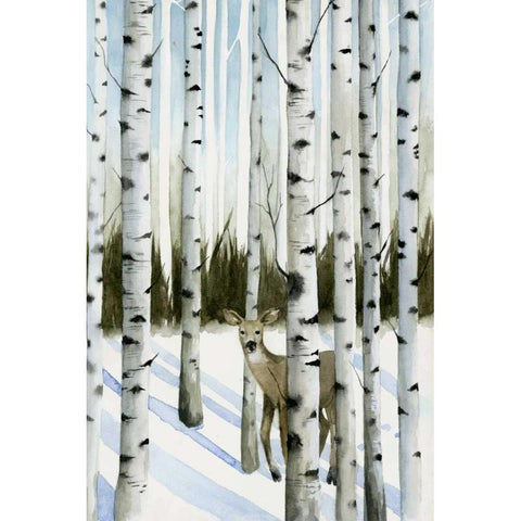 Deer in Snowfall II Black Modern Wood Framed Art Print with Double Matting by Popp, Grace