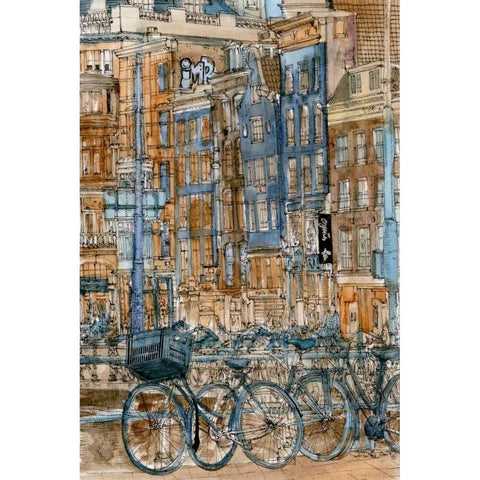 City Scene I Gold Ornate Wood Framed Art Print with Double Matting by Wang, Melissa