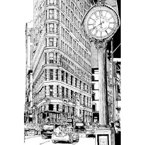 BandW City Scene VII Gold Ornate Wood Framed Art Print with Double Matting by Wang, Melissa