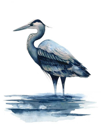 Azure Heron I White Modern Wood Framed Art Print with Double Matting by Popp, Grace