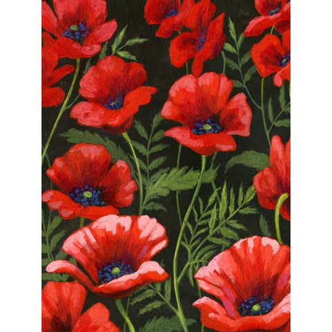 Poppies at Midnight I Black Modern Wood Framed Art Print with Double Matting by Popp, Grace