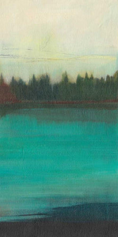 Teal Lake View II White Modern Wood Framed Art Print with Double Matting by Fuchs, Jodi
