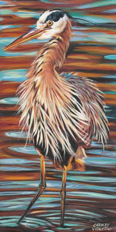 Watchful Heron II White Modern Wood Framed Art Print with Double Matting by Vitaletti, Carolee