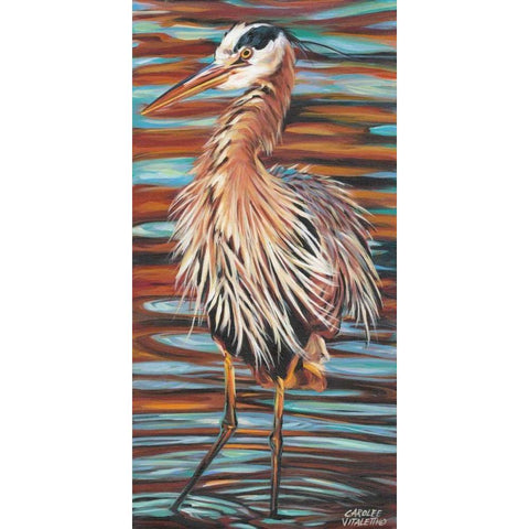 Watchful Heron II Gold Ornate Wood Framed Art Print with Double Matting by Vitaletti, Carolee