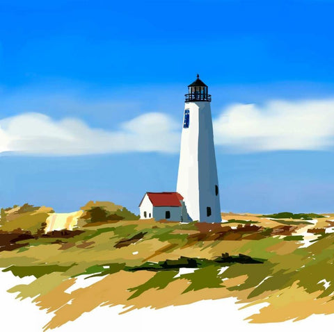 Lighthouse Scene IV White Modern Wood Framed Art Print with Double Matting by Kalina, Emily