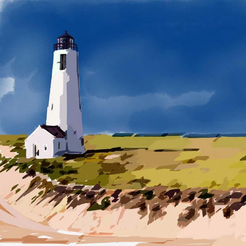 Lighthouse Scene V White Modern Wood Framed Art Print with Double Matting by Kalina, Emily