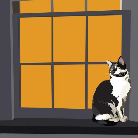 Cat on a Window Sill I White Modern Wood Framed Art Print with Double Matting by Kalina, Emily