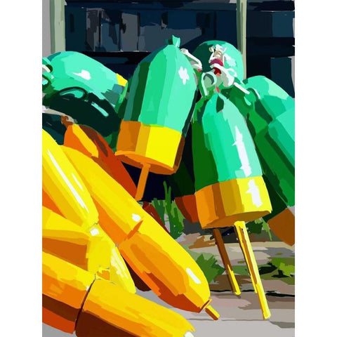 Vibrant Buoys I Gold Ornate Wood Framed Art Print with Double Matting by Kalina, Emily