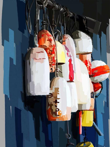 Vibrant Buoys II White Modern Wood Framed Art Print with Double Matting by Kalina, Emily