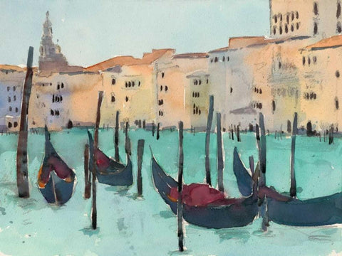 Venice Plein Air VII Black Ornate Wood Framed Art Print with Double Matting by Dixon, Samuel