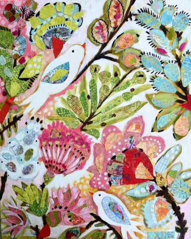 Paper Birds I Black Ornate Wood Framed Art Print with Double Matting by Fields, Karen