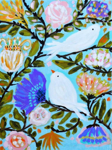 Sweet Love Birds II White Modern Wood Framed Art Print with Double Matting by Fields, Karen