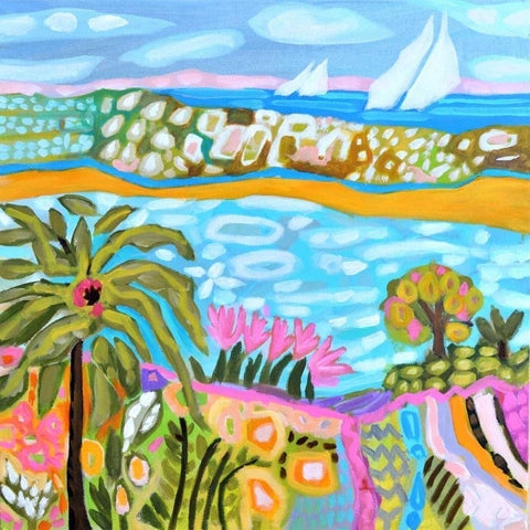 Palm Retreat White Modern Wood Framed Art Print with Double Matting by Fields, Karen