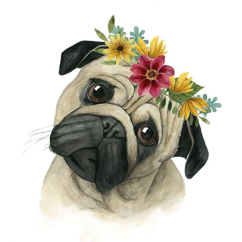 Flower Crown Pup I White Modern Wood Framed Art Print by Popp, Grace