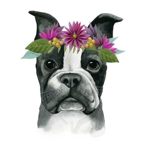 Flower Crown Pup II White Modern Wood Framed Art Print with Double Matting by Popp, Grace