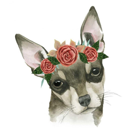 Flower Crown Pup III White Modern Wood Framed Art Print with Double Matting by Popp, Grace