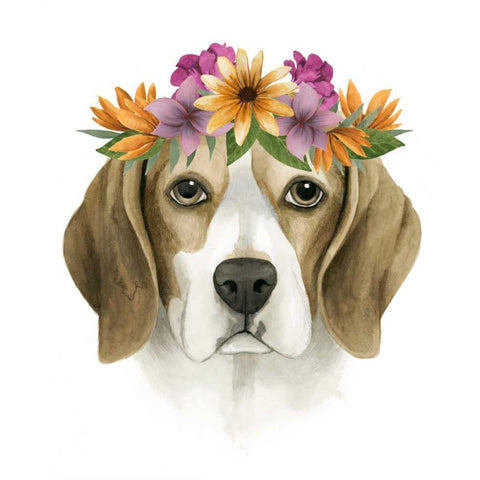 Flower Crown Pup IV Black Ornate Wood Framed Art Print with Double Matting by Popp, Grace