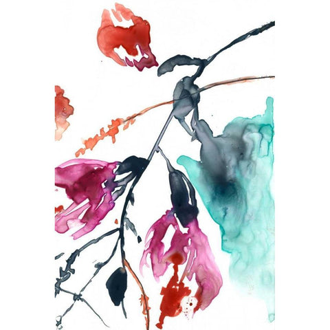 Hanging Fuchsia II Black Modern Wood Framed Art Print by Goldberger, Jennifer