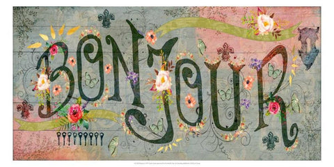 Bonjour Black Ornate Wood Framed Art Print with Double Matting by Lloyd, Sandy