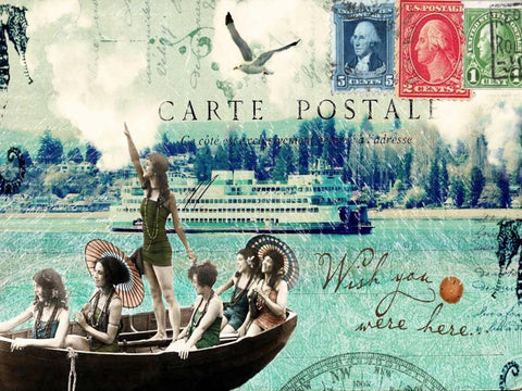 Wish You Were Here White Modern Wood Framed Art Print with Double Matting by Lloyd, Sandy