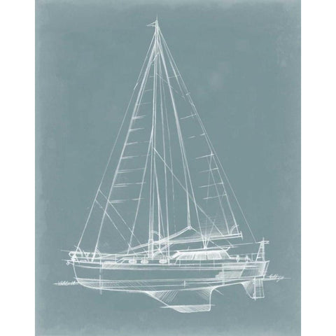 Yacht Sketches I White Modern Wood Framed Art Print by Harper, Ethan