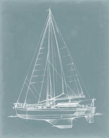 Yacht Sketches I Black Ornate Wood Framed Art Print with Double Matting by Harper, Ethan