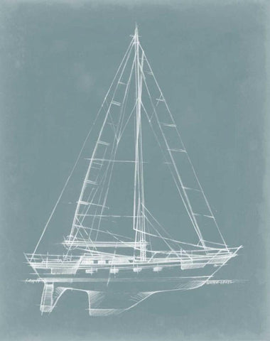 Yacht Sketches II White Modern Wood Framed Art Print with Double Matting by Harper, Ethan