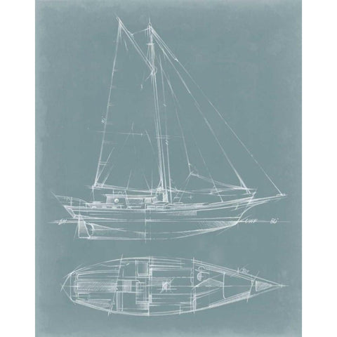 Yacht Sketches III White Modern Wood Framed Art Print by Harper, Ethan