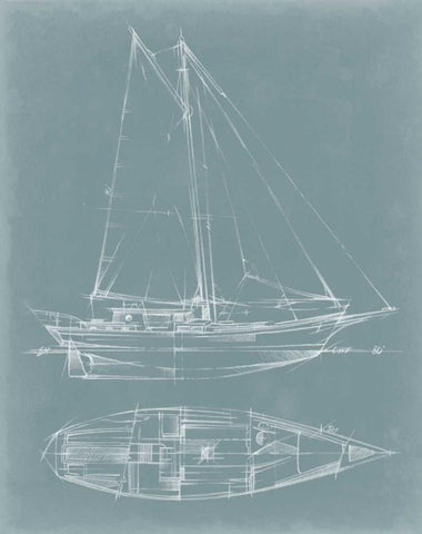 Yacht Sketches III White Modern Wood Framed Art Print with Double Matting by Harper, Ethan